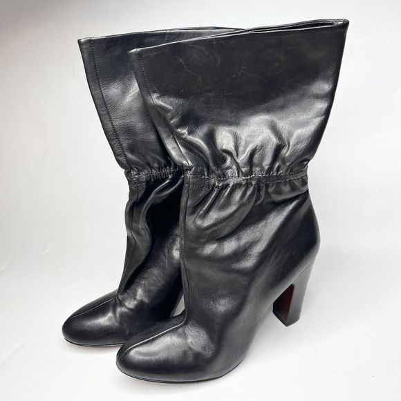 Market 22 Palmer Black Leather Heeled Ankle Boots Genuine Leather Size 39 / 8 - Picture 1 of 14
